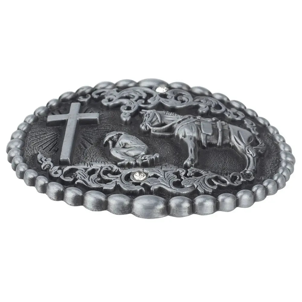Praying Cowboy Antique Silver Western Belt Buckle