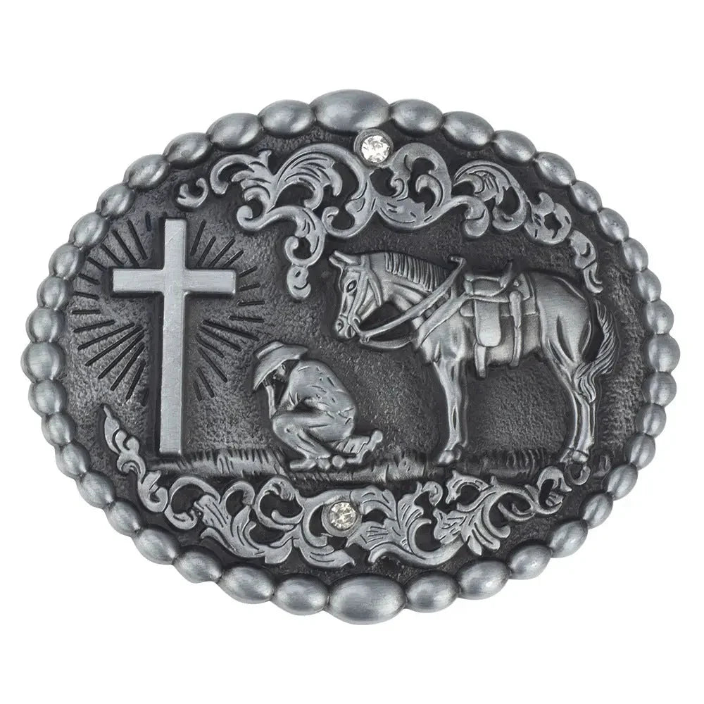 Praying Cowboy Antique Silver Western Belt Buckle