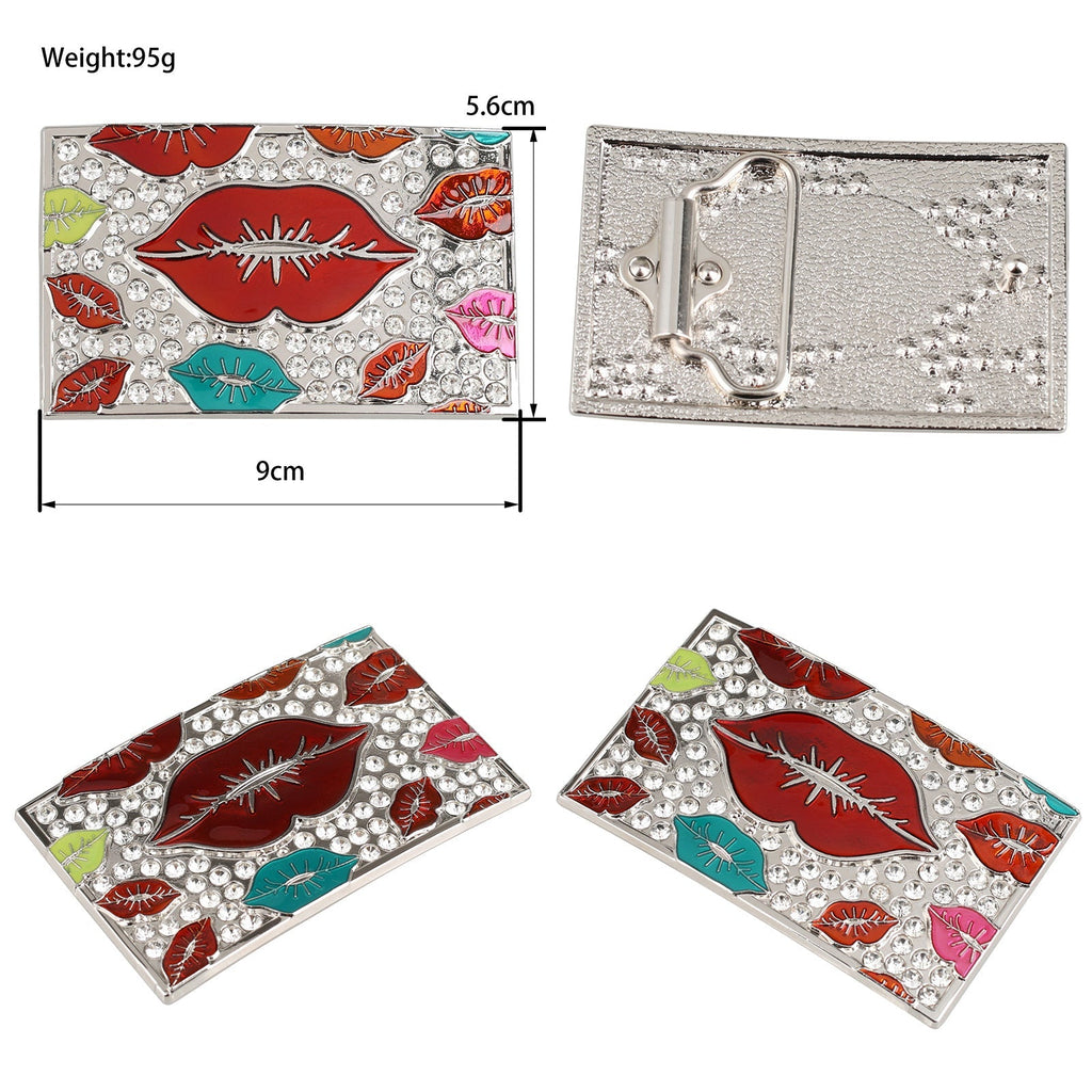 Colorful Lips Crystal Rhinestone Western Belt Buckle for Women