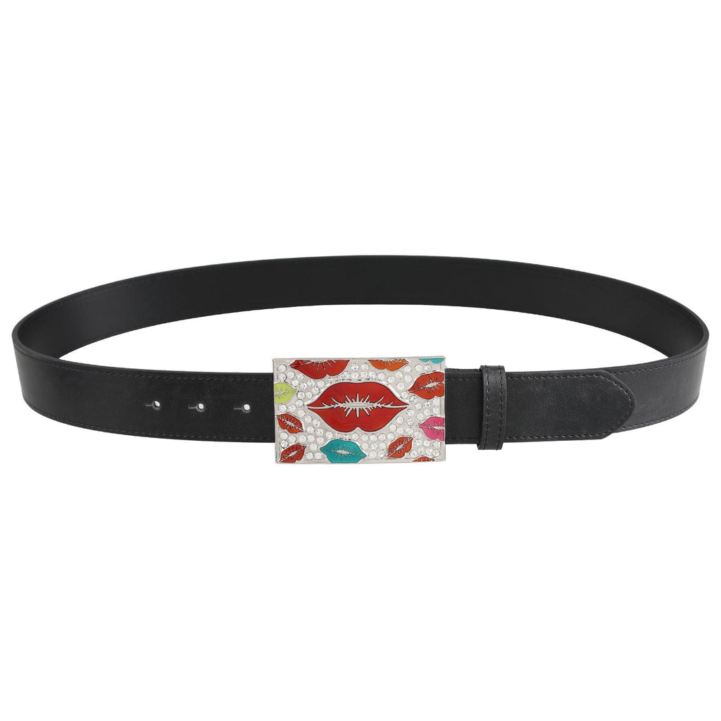 Colorful Lips Crystal Rhinestone Western Belt Buckle for Women