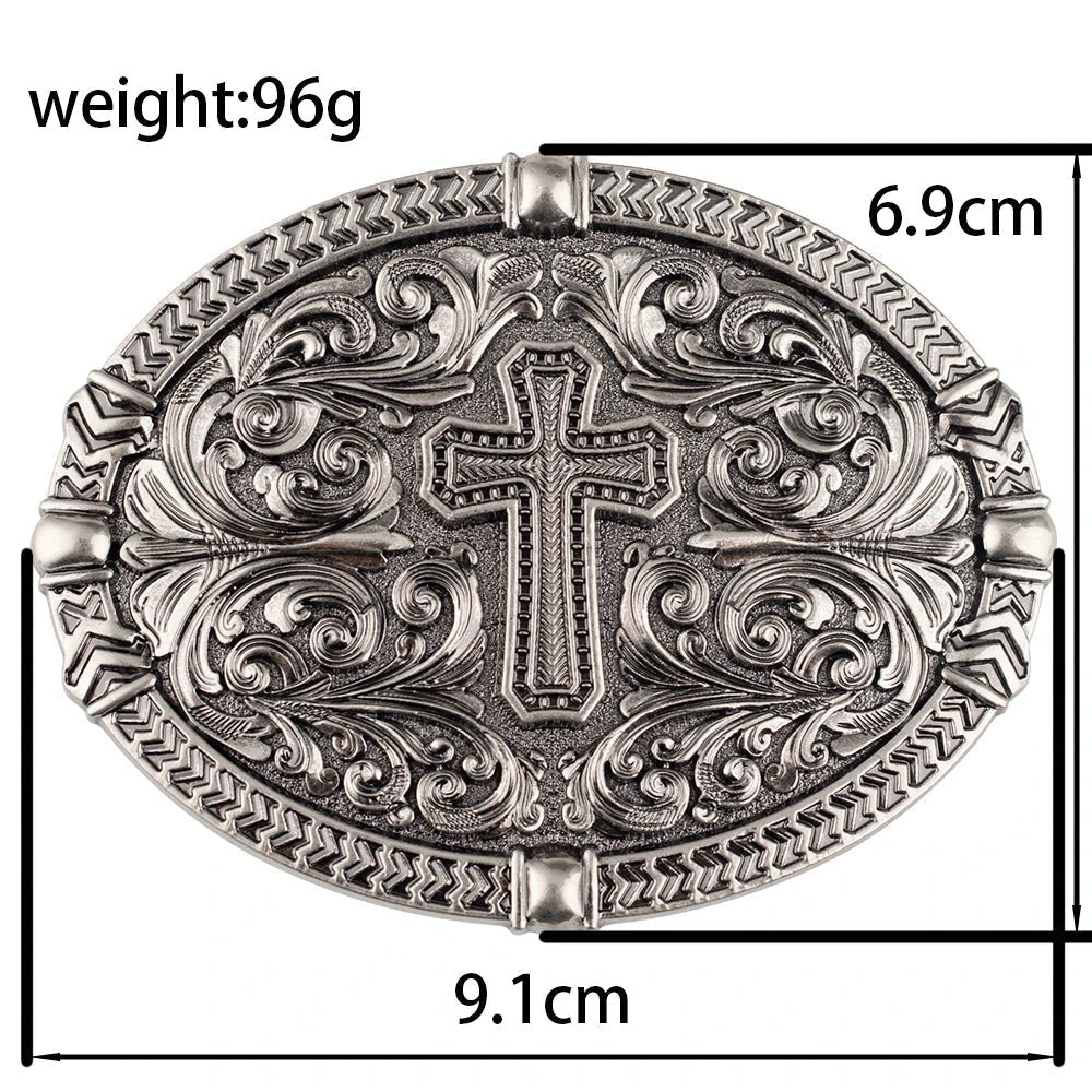 Cross Floral Engraved Western Belt Buckle