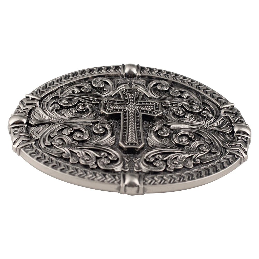 Cross Floral Engraved Western Belt Buckle