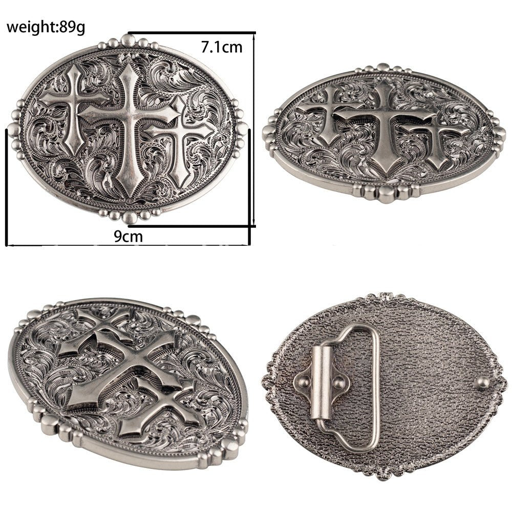 Cross Floral Engraved Western Belt Buckle
