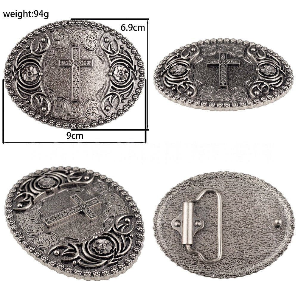 Cross Floral Engraved Western Belt Buckle