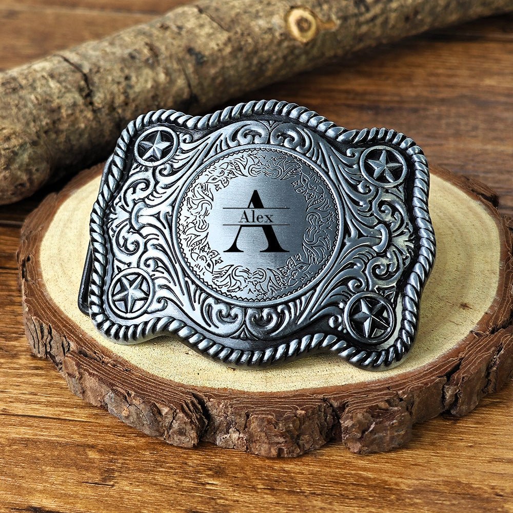 Custom Western Belt Buckle with Name and Initial