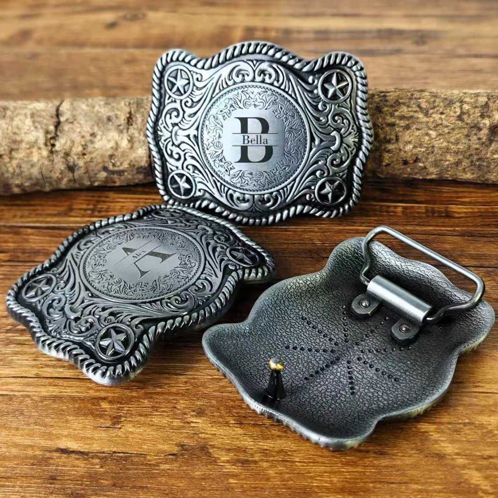 Custom Western Belt Buckle with Name and Initial