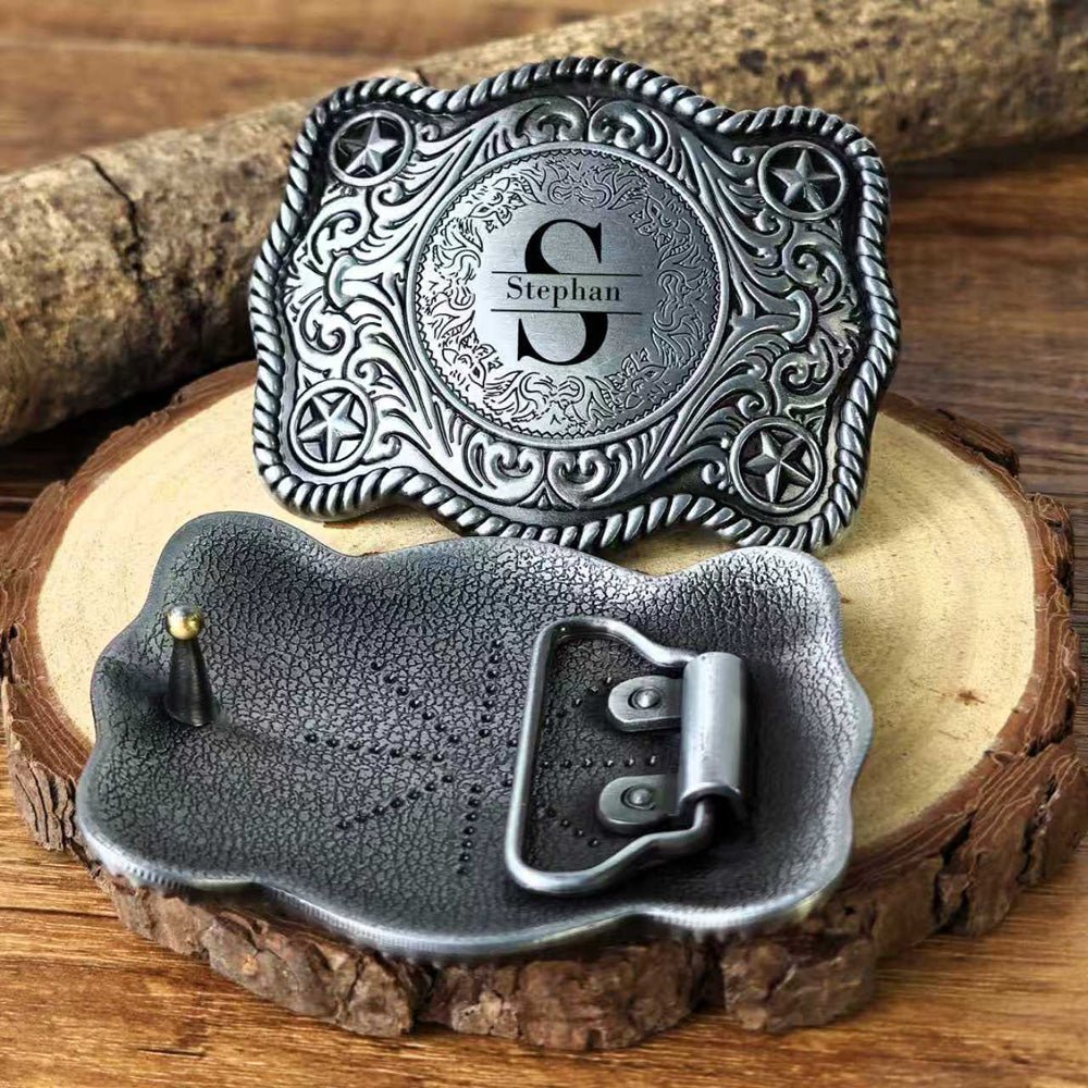 Custom Western Belt Buckle with Name and Initial
