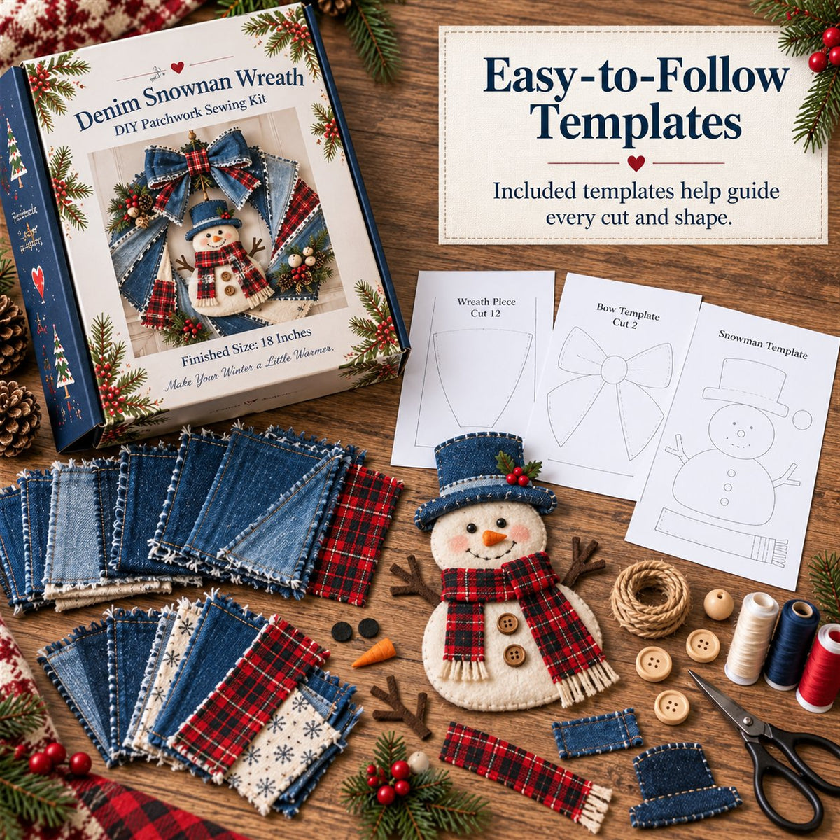 Denim Christmas Wreath DIY Sewing Kit