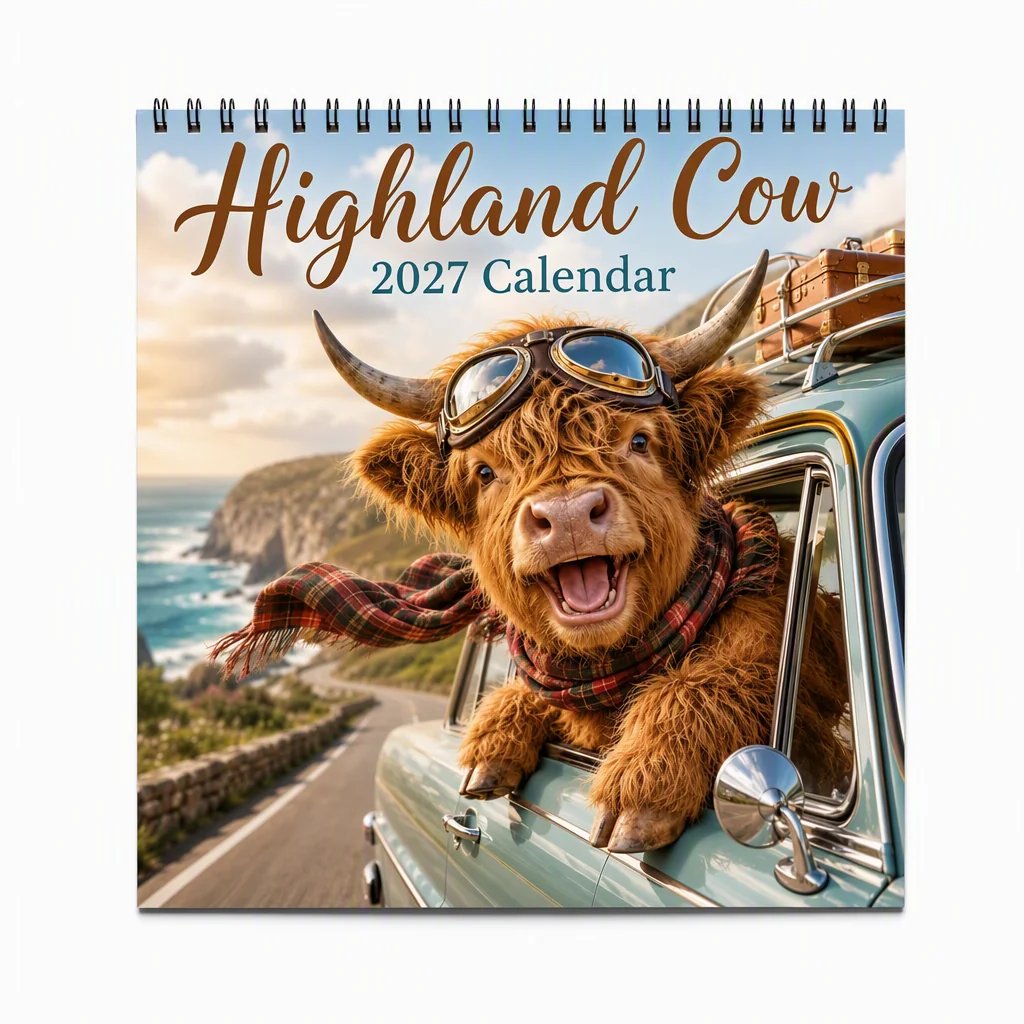 Highland Cow 12-Month Wall Calendar
