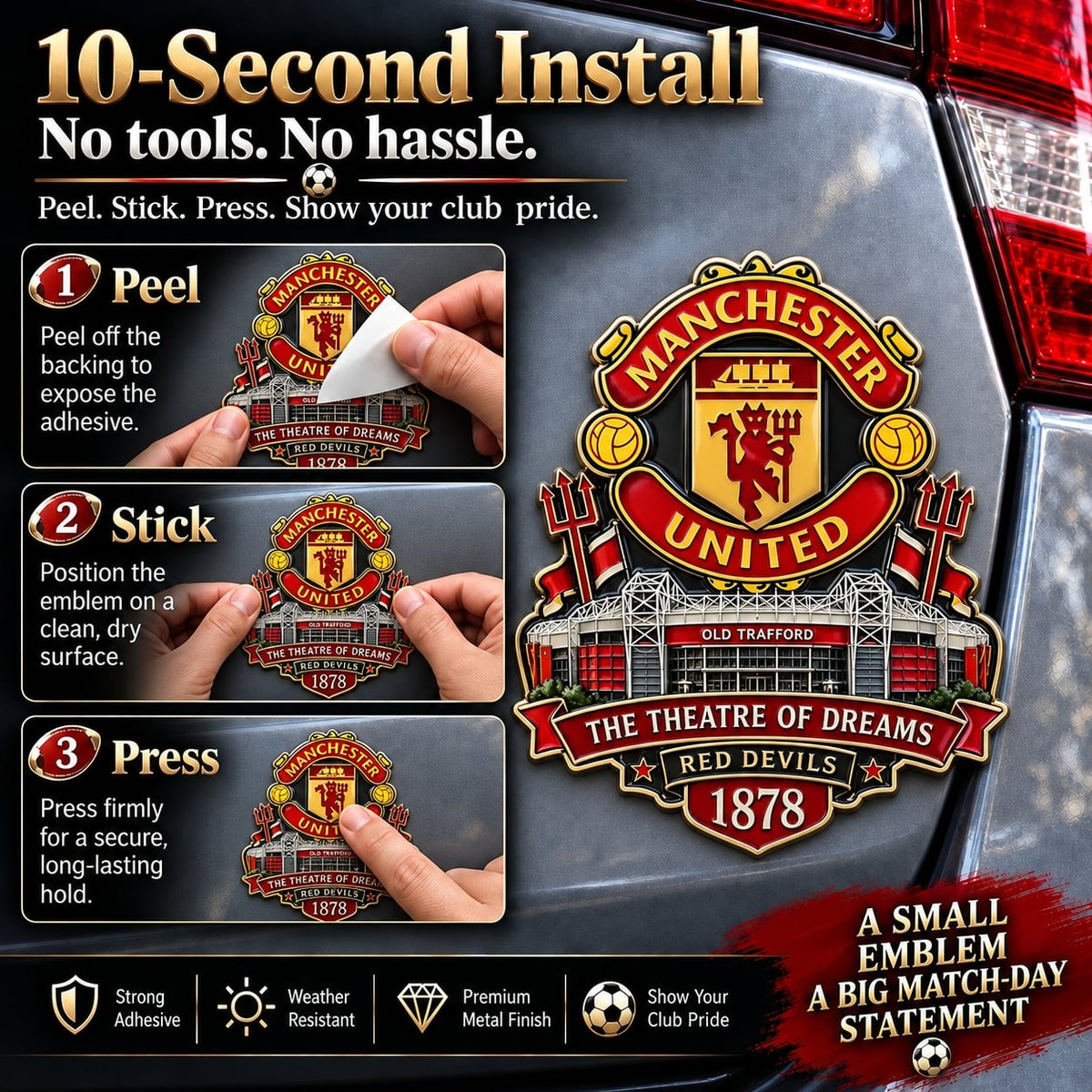 “The Theatre of Dreams” 1878 Red Devils Tribute Metal Car Emblem