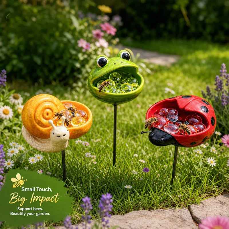 Help Pollinators Thrive! | Frog. Snail & Ladybug Water Bowl Decor