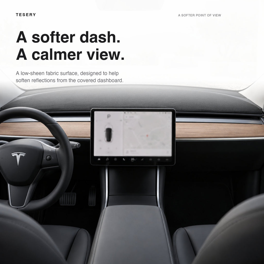 Dashboard Blackout Mat for Model 3/Y Anti-Glare Flannel Dash Cover