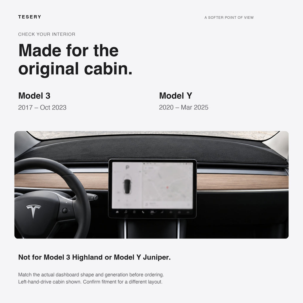 Dashboard Blackout Mat for Model 3/Y Anti-Glare Flannel Dash Cover