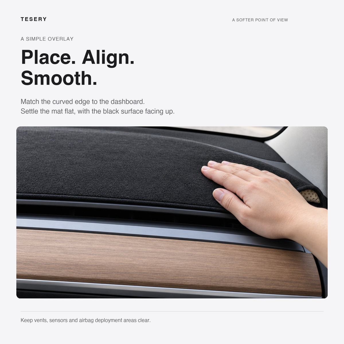 Dashboard Blackout Mat for Model 3/Y Anti-Glare Flannel Dash Cover