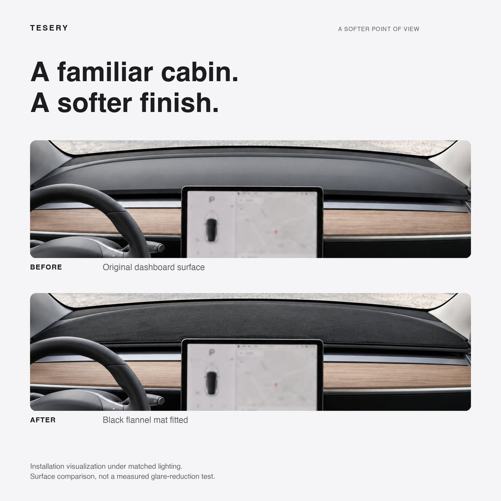 Dashboard Blackout Mat for Model 3/Y Anti-Glare Flannel Dash Cover