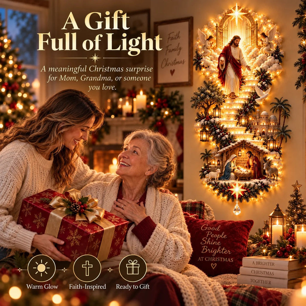 🌟 Stairway to Heaven – Lighted Jesus Christmas Wall Hanging