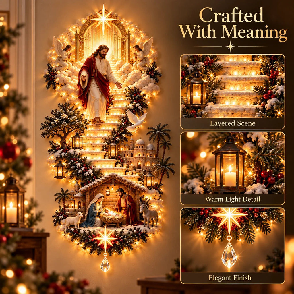 🌟 Stairway to Heaven – Lighted Jesus Christmas Wall Hanging