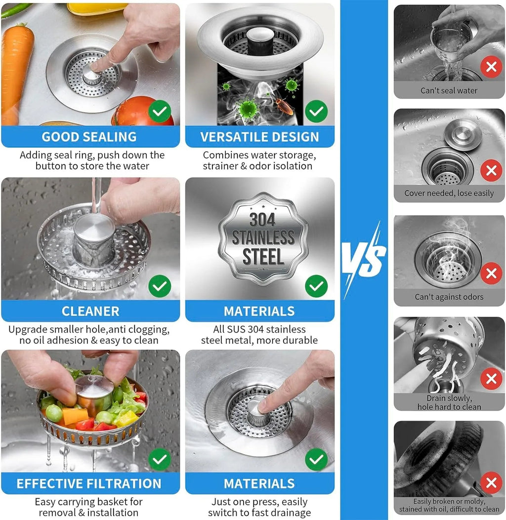 Sikunuo | Stainless Steel Pop-Up No-Odor Drain Filter