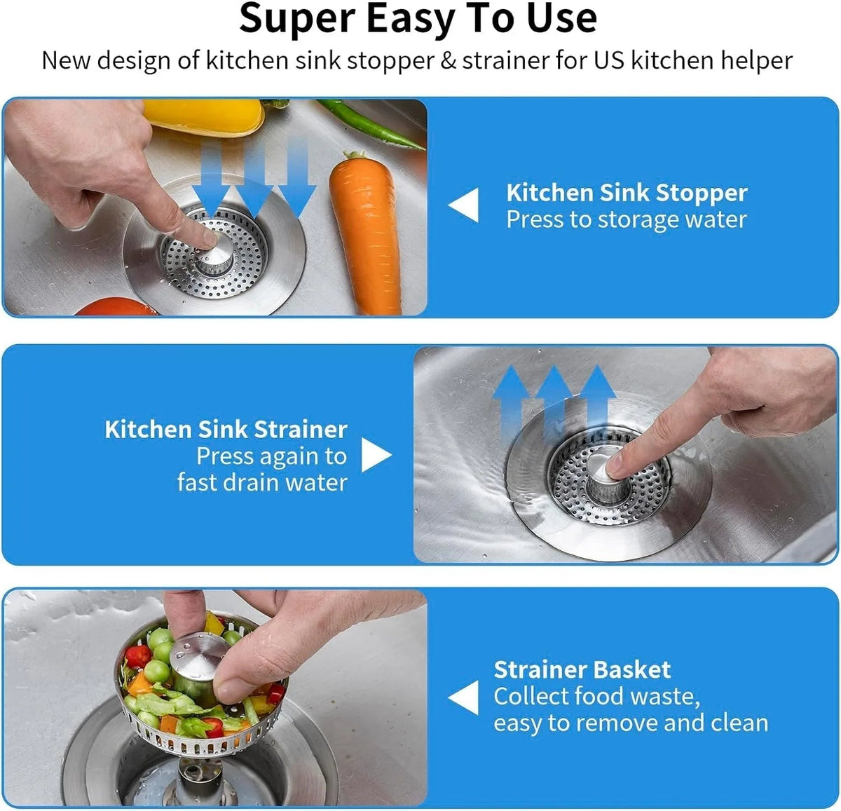 Sikunuo | Stainless Steel Pop-Up No-Odor Drain Filter