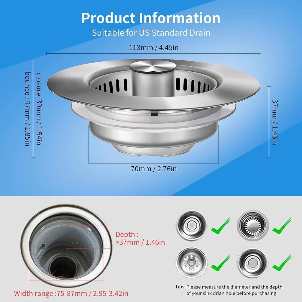 Sikunuo | Stainless Steel Pop-Up No-Odor Drain Filter