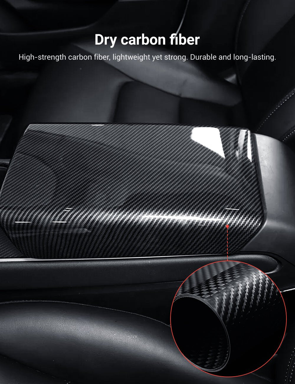 Dry Carbon Fiber Armrest Box Trim Cover for Cybertrunk