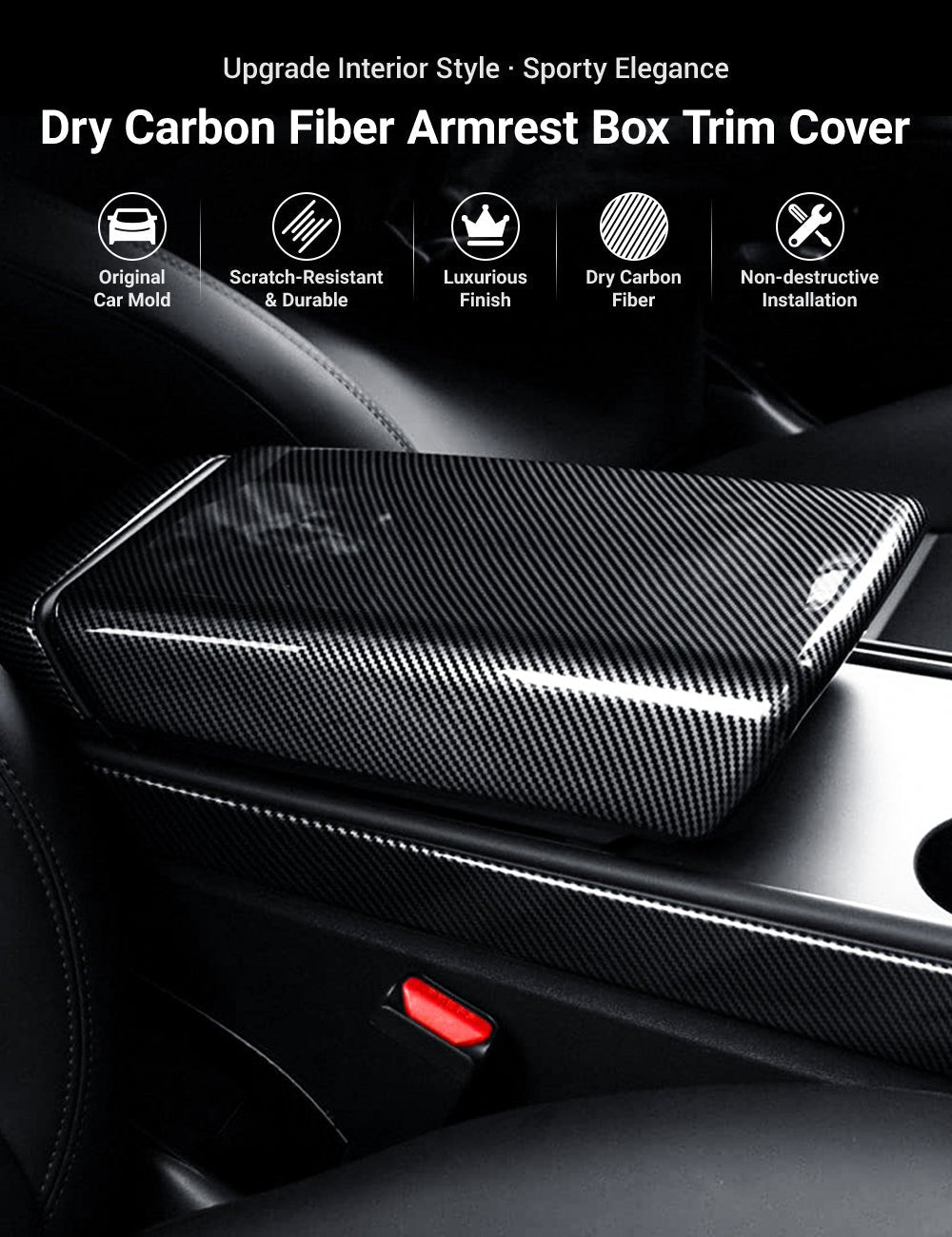 Dry Carbon Fiber Armrest Box Trim Cover for Cybertrunk