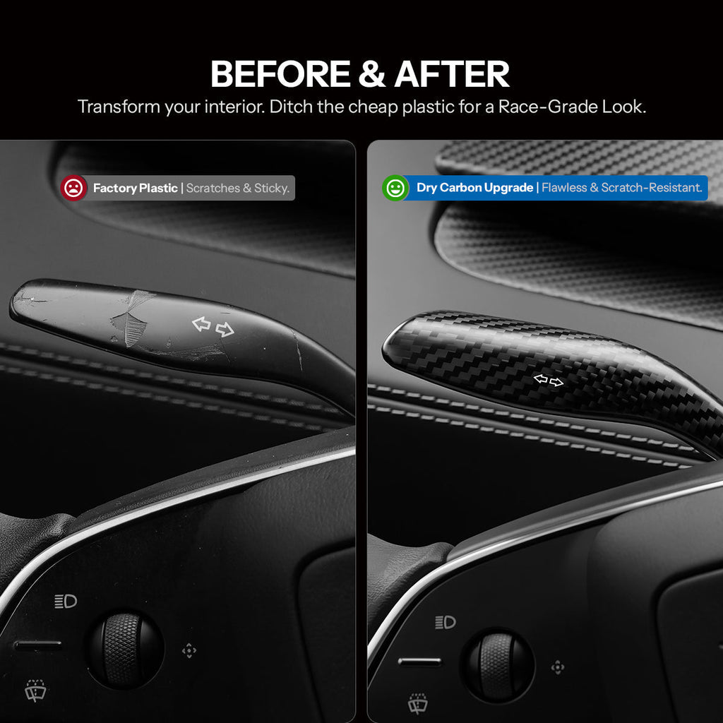 Dry Carbon Fiber Turn Signal Stalk Cover for Model Y Juniper / Model 3 Highland