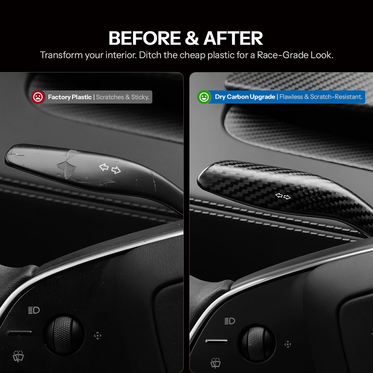 Dry Carbon Fiber Turn Signal Stalk Cover for Model Y Juniper / Model 3 Highland