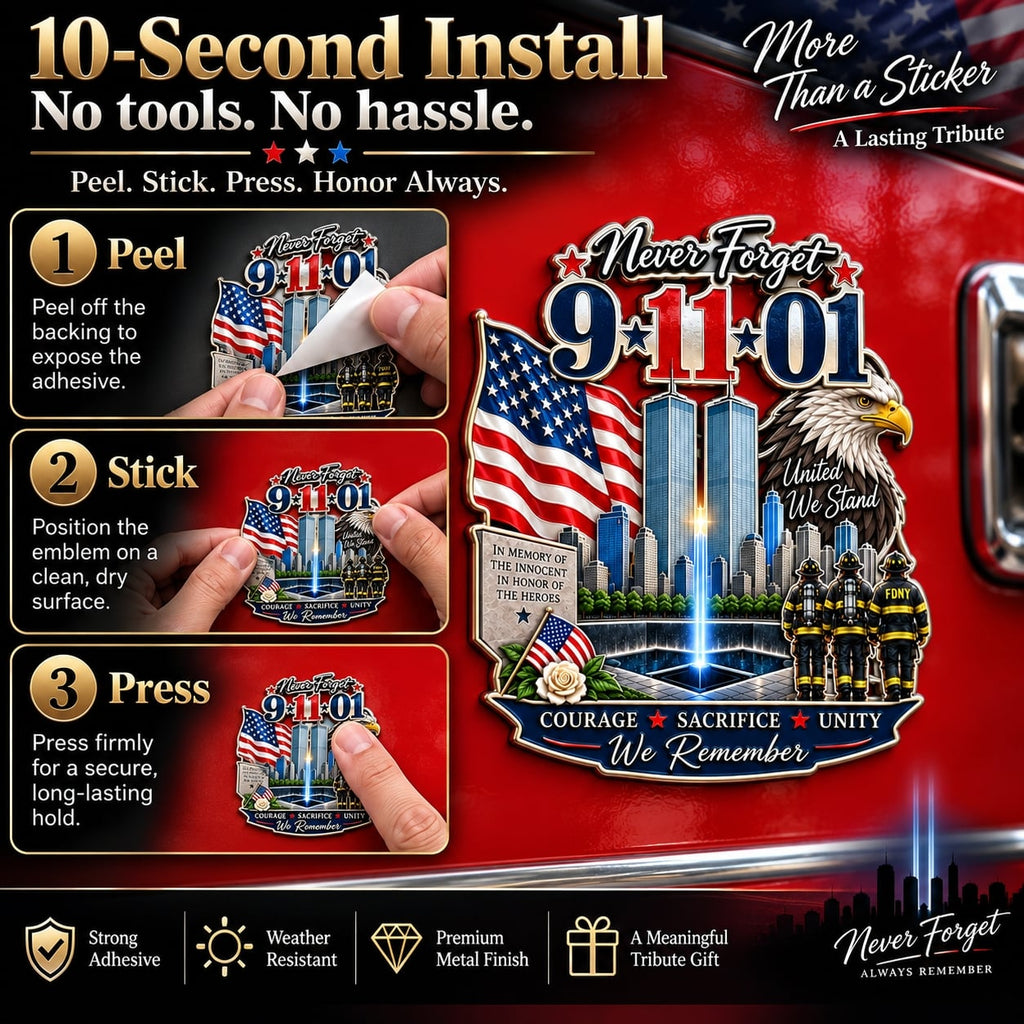 “Never Forget” Firefighter Tribute Metal Car Emblem