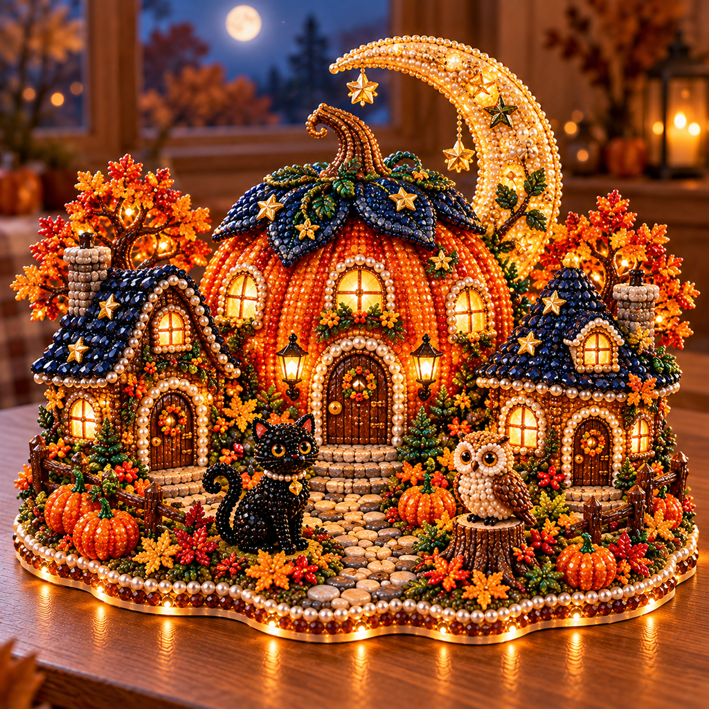 DIY Sparkling Autumn Village — 3D Diamond Art Decoration Kit