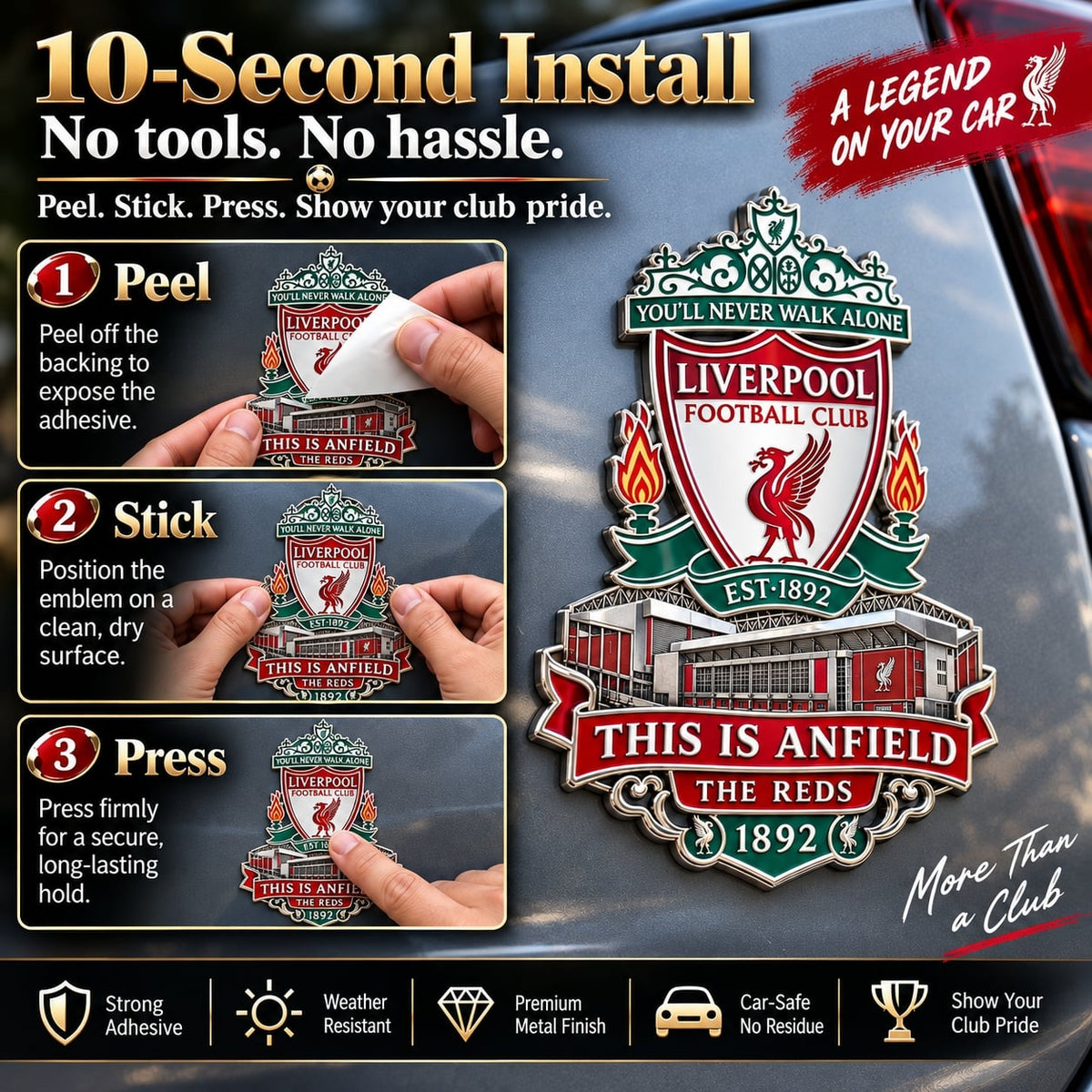 “This Is Anfield” 1892 “The Reds” Tribute Metal Car Emblem