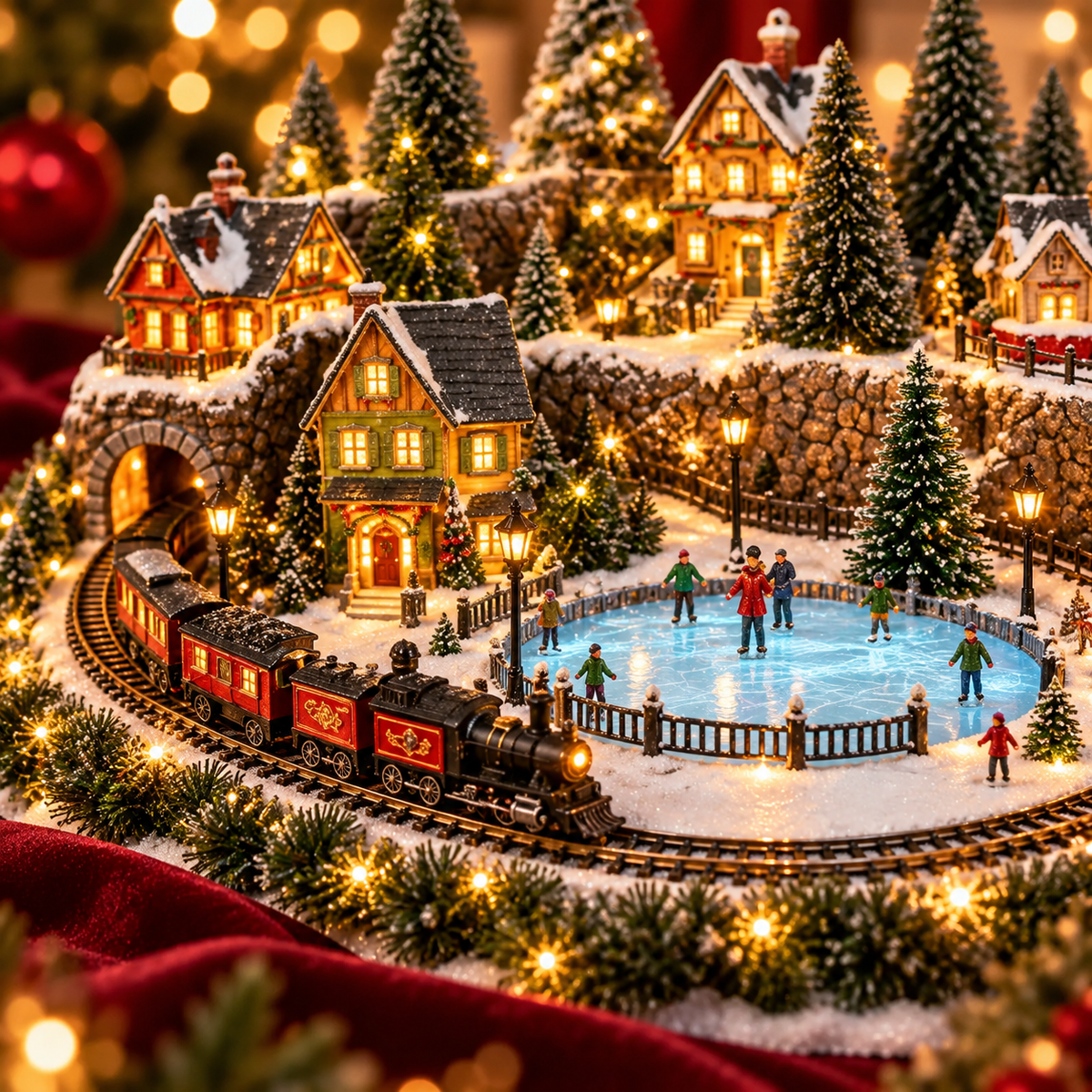🔥 🚂 Animated Holiday Train & Ice Rink Scene ✨