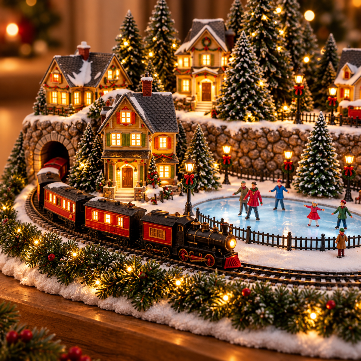 🔥 🚂 Animated Holiday Train & Ice Rink Scene ✨