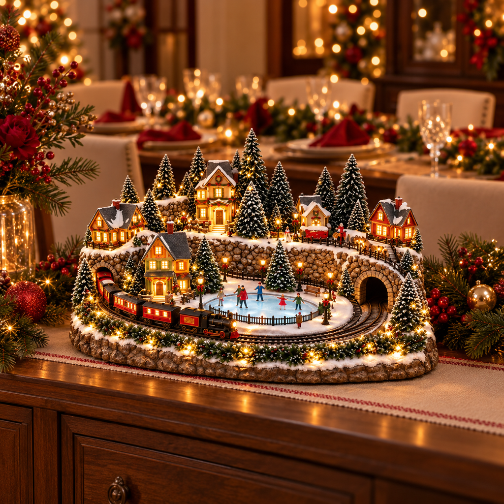 🔥 🚂 Animated Holiday Train & Ice Rink Scene ✨