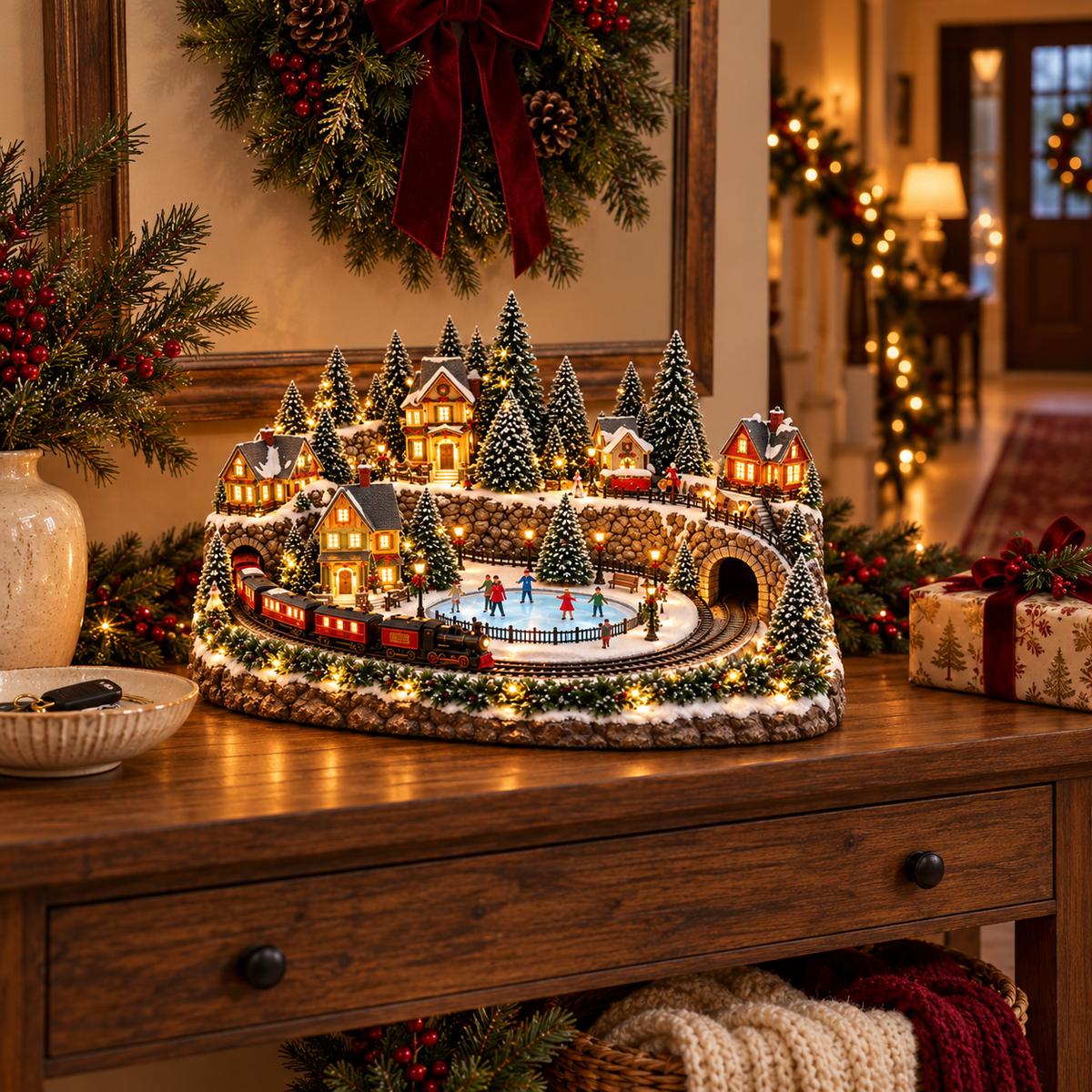 🔥 🚂 Animated Holiday Train & Ice Rink Scene ✨