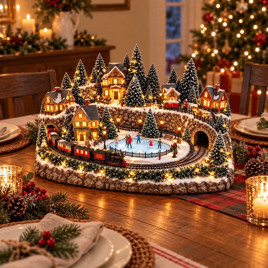 🔥 🚂 Animated Holiday Train & Ice Rink Scene ✨