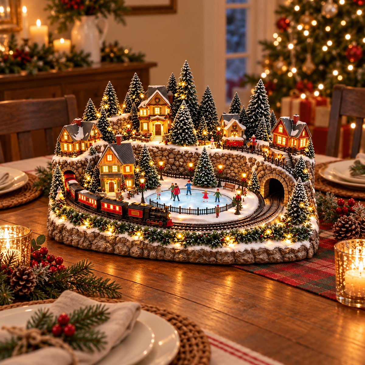 🔥 🚂 Animated Holiday Train & Ice Rink Scene ✨