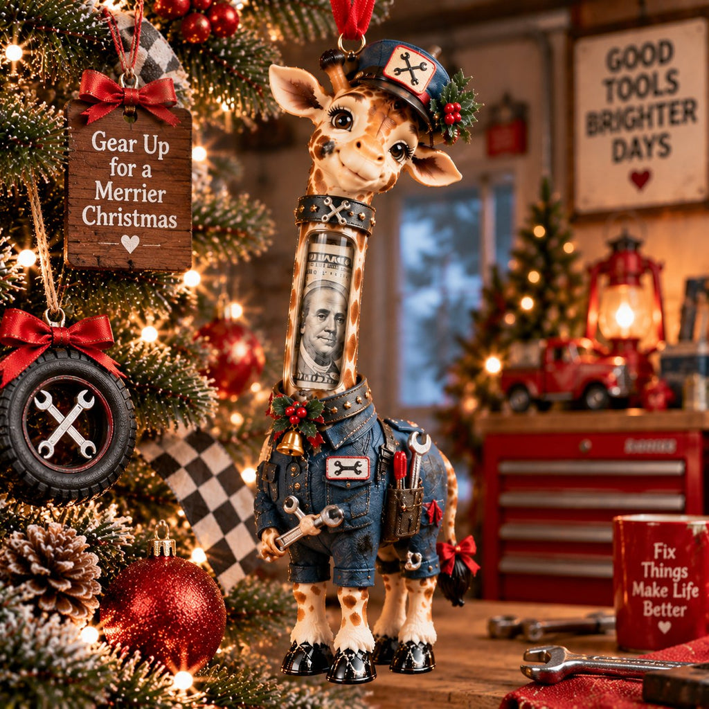 Giraffe on the Job Christmas Cash Holder Ornament