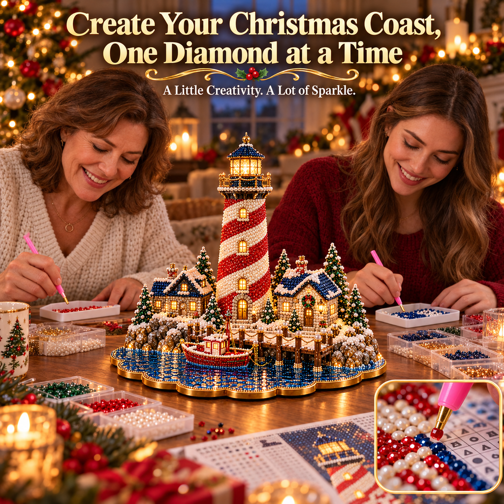Christmas Lighthouse Village – DIY 3D Diamond Art Decoration Kit
