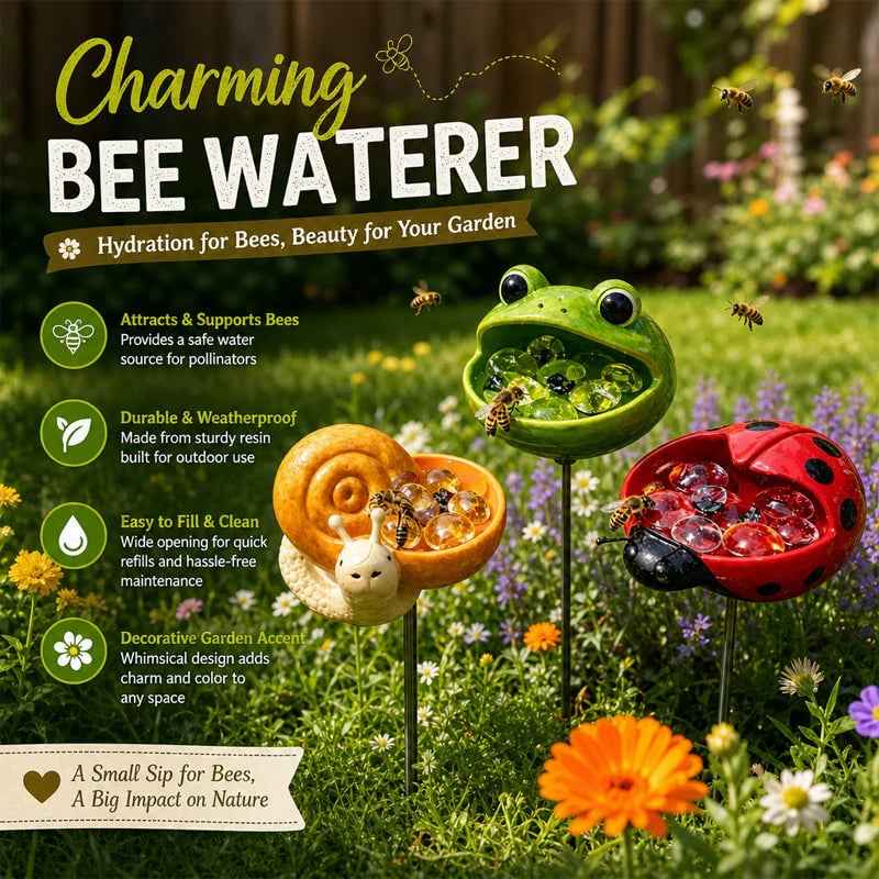 Help Pollinators Thrive! | Frog. Snail & Ladybug Water Bowl Decor