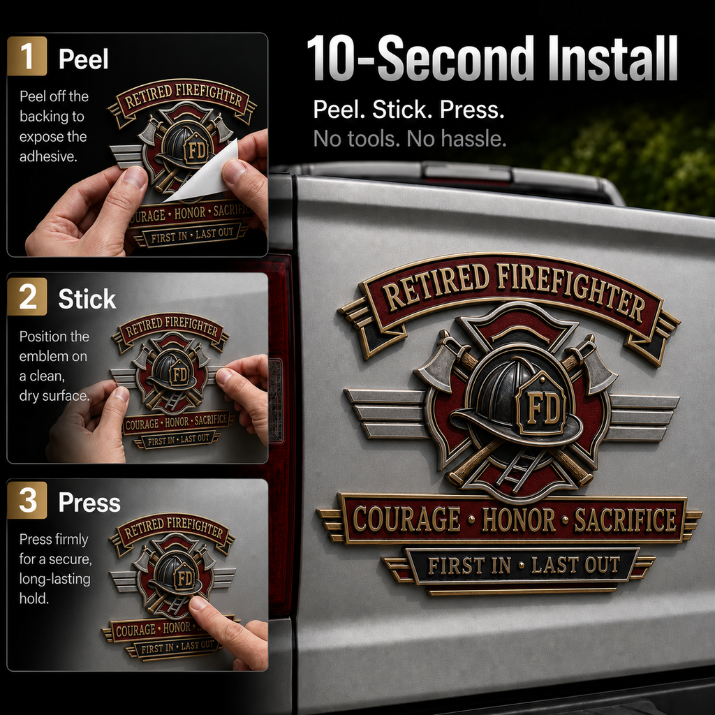 Retired Firefighter Courage Honor Sacrifice Metal Car Emblem