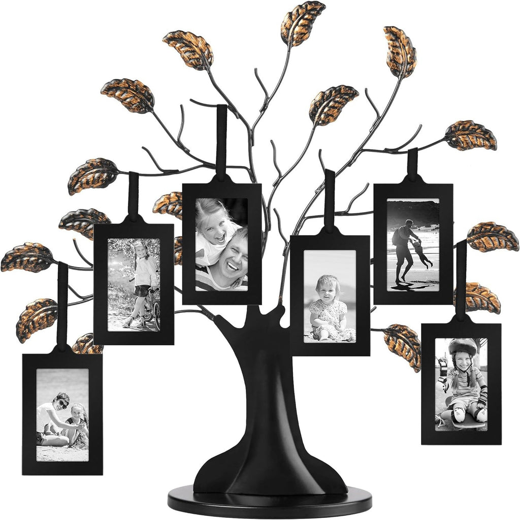 Antique Bronze Family Tree Ornament - 4-Frame Hanging Photo Display