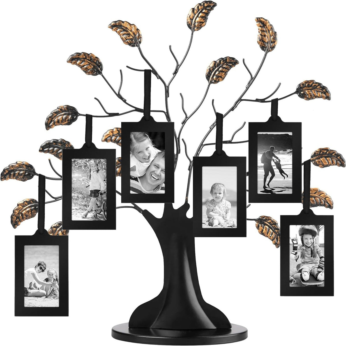 Antique Bronze Family Tree Ornament - 4-Frame Hanging Photo Display