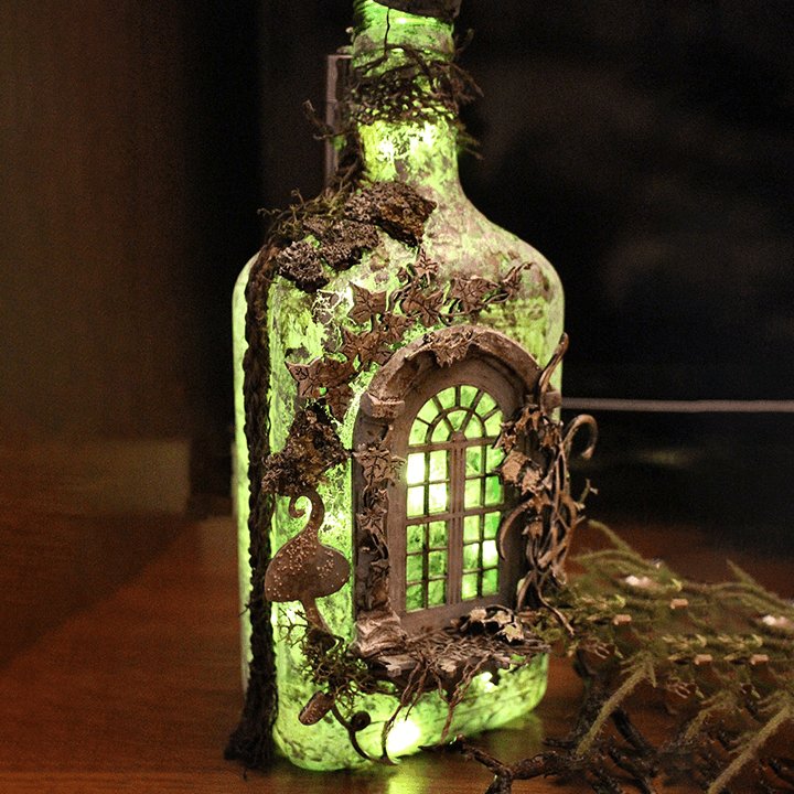 Sikunuo | Altered Art Bottle - Mystical forest stories