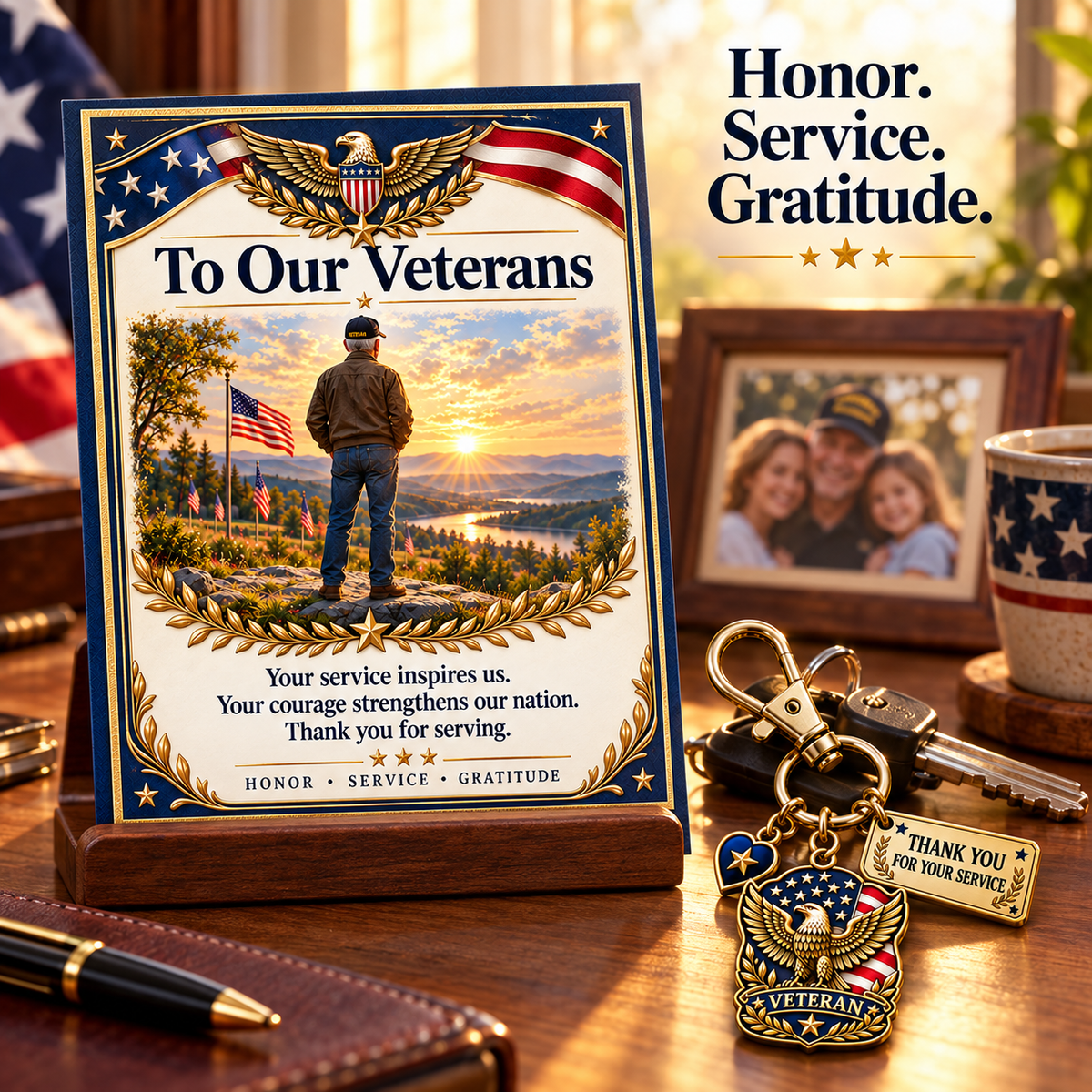 Patriotic Veteran Keychain with Appreciation Card