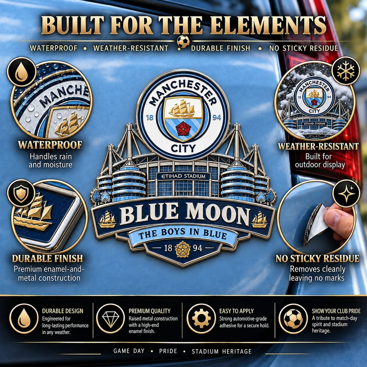 “Blue Moon – The Boys in Blue” Metal Car Emblem