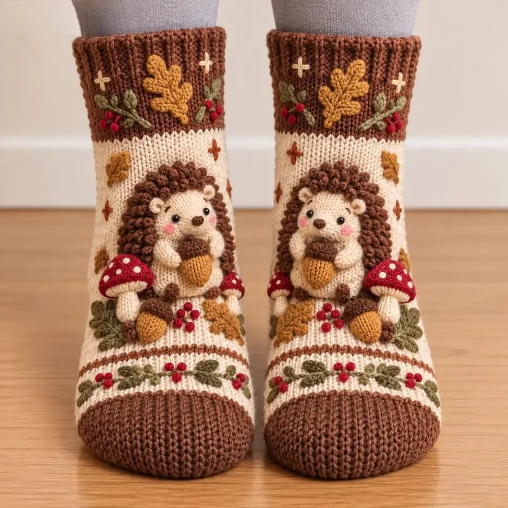 Autumn Cottage Cozy Socks – Cute Woodland Animal Designs