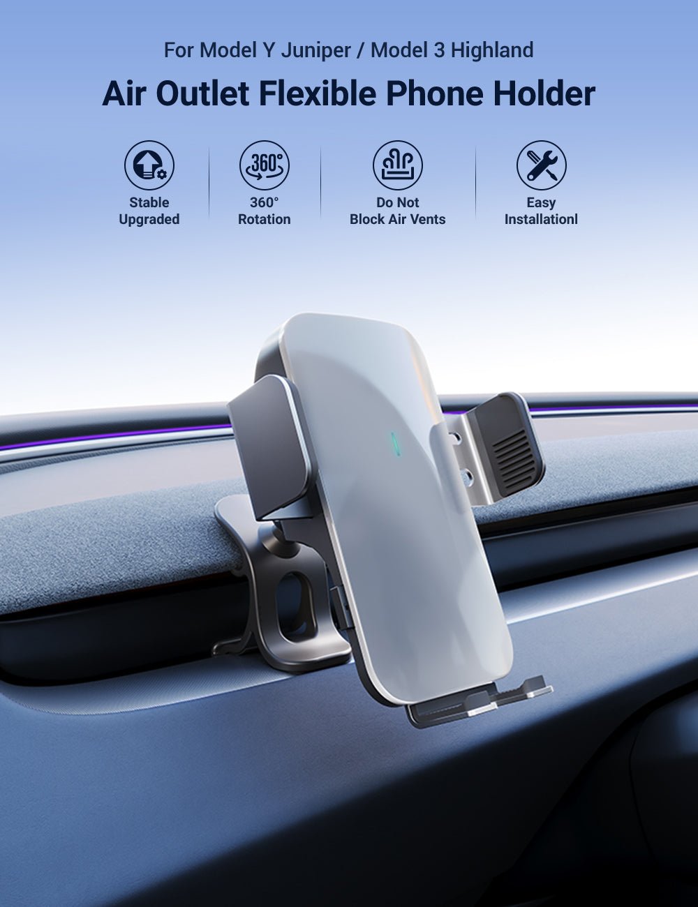 Flexible Phone Holder for Model 3 Highland & Model Y Juniper | Sikunuo