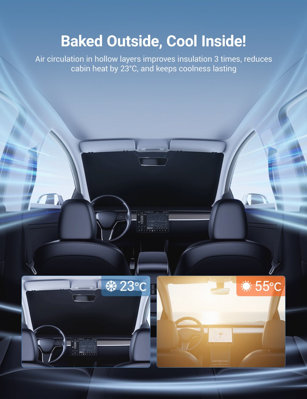 Front Windshield Sunshade for Model 3 / Model Y | Sikunuo