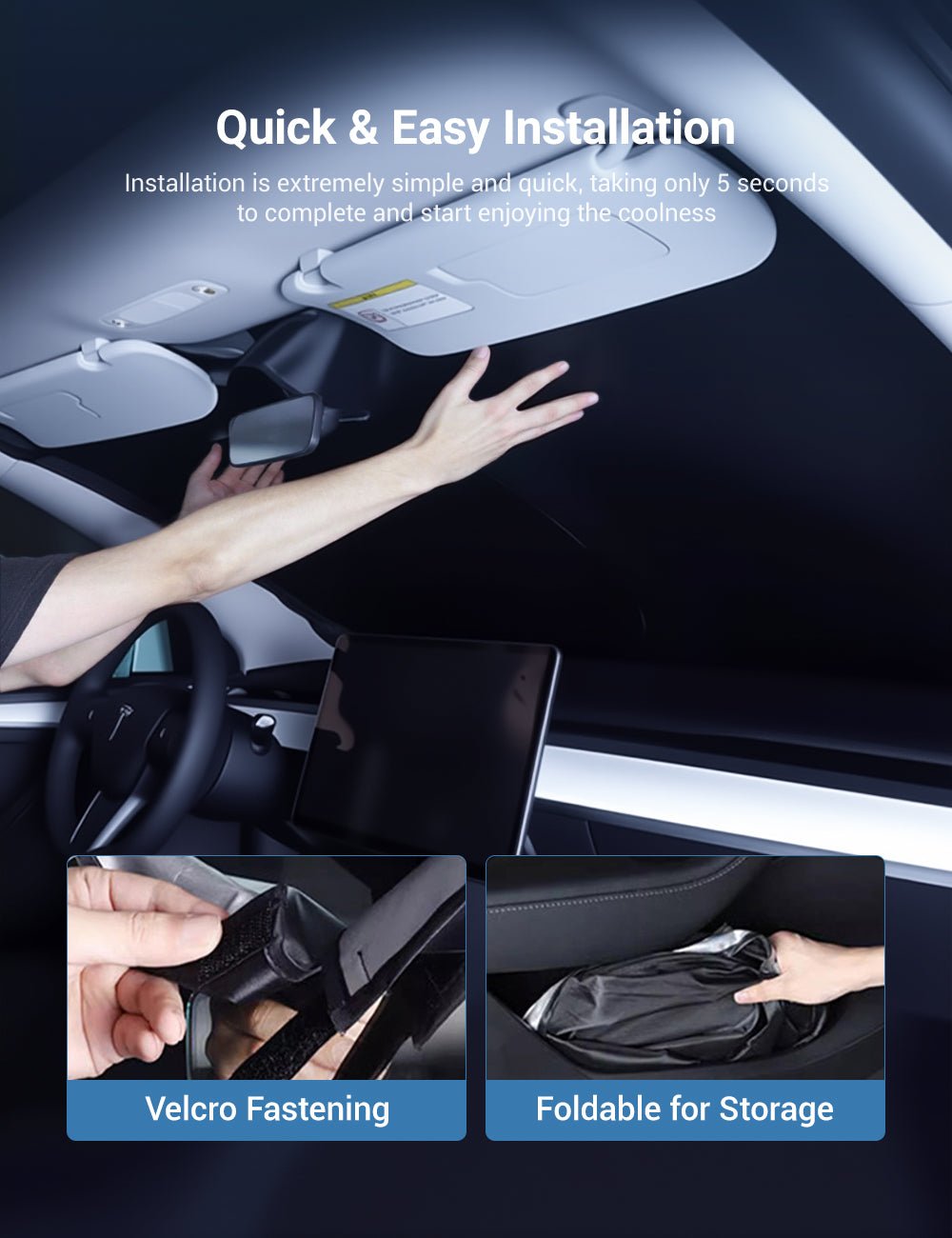 Front Windshield Sunshade for Model 3 / Model Y | Sikunuo
